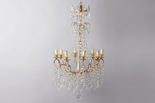 Late 19th Century French Gothic Revival Gilt Bronze & Crystal Chandelier