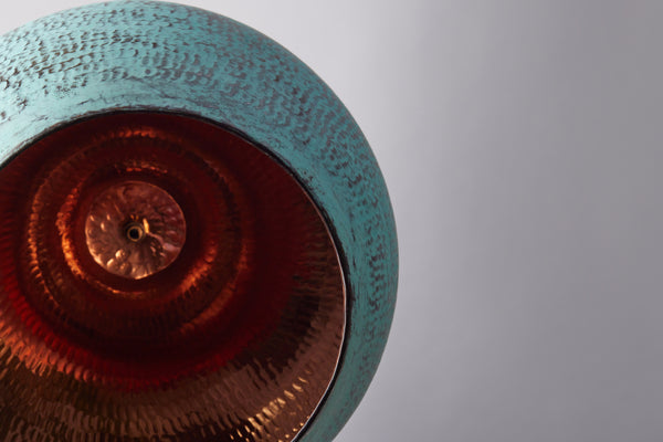 Medium Verdigris Hammered Copper Pendant Light with Rounded Shoulder