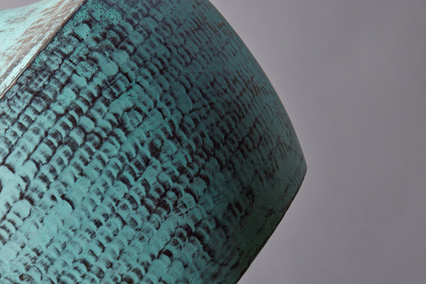 Medium Verdigris Hammered Copper Pendant Light with Rounded Shoulder