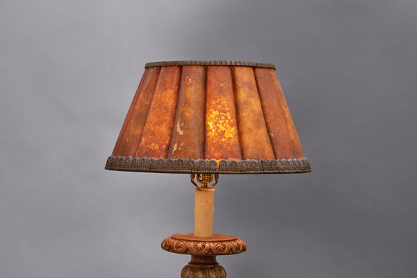 Art Deco Ribbed Two Tone Mica Lampshade with Gilt Gesso Border