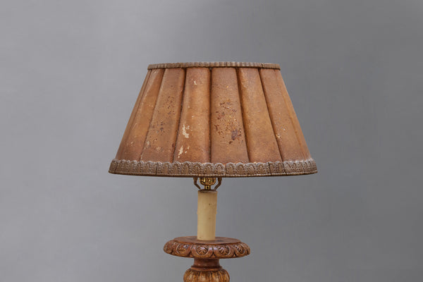 Art Deco Ribbed Two Tone Mica Lampshade with Gilt Gesso Border