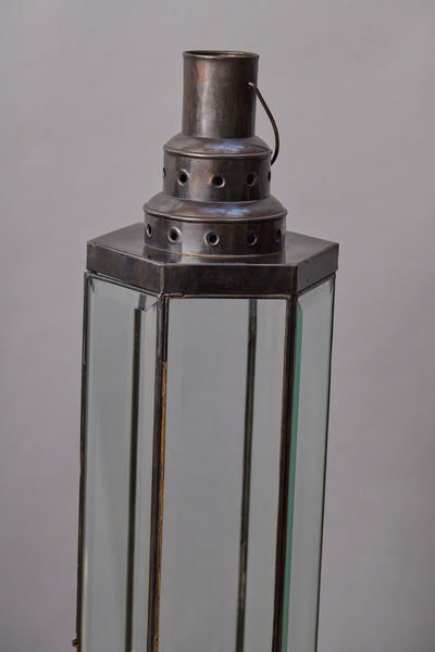 Octagonal Tall Beveled Glass Lantern with Pierced Top