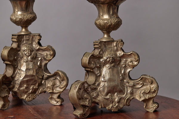 Pair Italian 17th Century Repousse Pricket Sticks