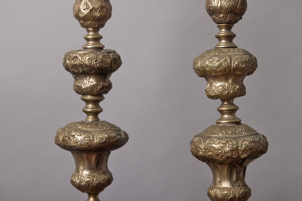 Pair Italian 17th Century Repousse Pricket Sticks