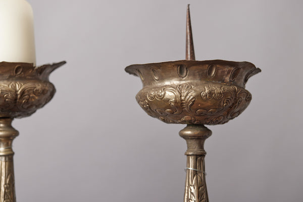 Pair Italian 17th Century Repousse Pricket Sticks