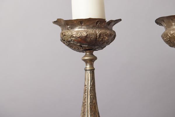 Pair Italian 17th Century Repousse Pricket Sticks