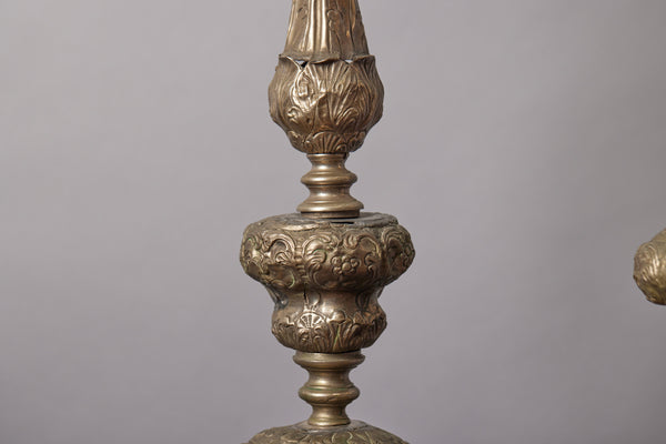 Pair Italian 17th Century Repousse Pricket Sticks