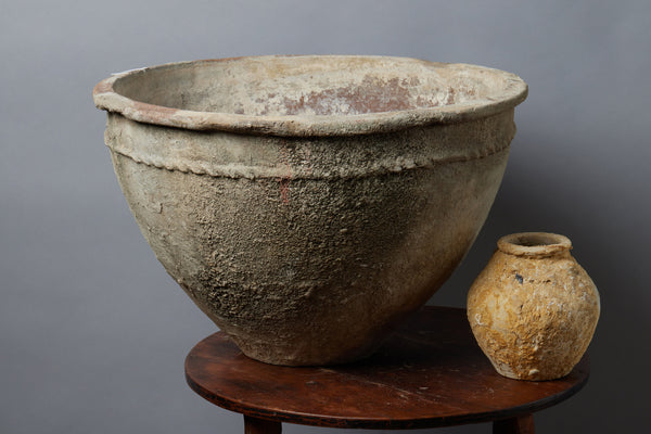 Large Sumatran Limed Terra Cotta Bowl