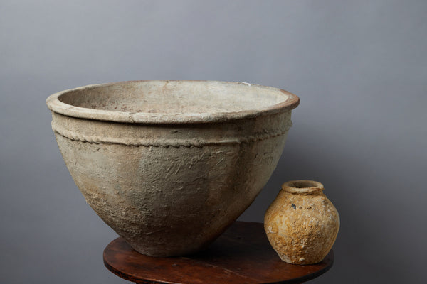 Large Sumatran Limed Terra Cotta Bowl