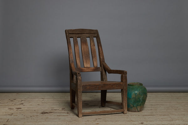 Low Primitive Dutch Colonial Teak Lounge Chair from Sumatra
