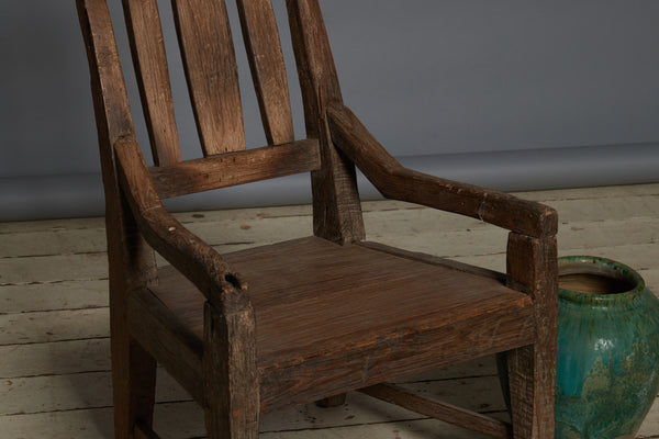 Low Primitive Dutch Colonial Teak Lounge Chair from Sumatra