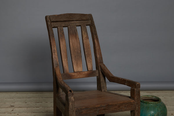 Low Primitive Dutch Colonial Teak Lounge Chair from Sumatra