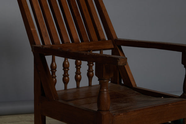 19th Century Slat Bench Dutch Colonial Teak Lounge Chair with Shaped Crest