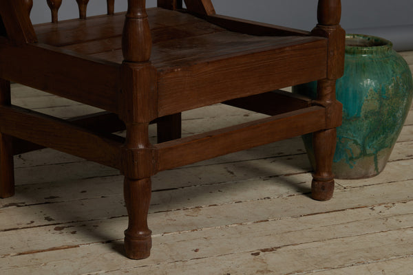 19th Century Slat Bench Dutch Colonial Teak Lounge Chair with Shaped Crest