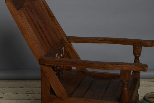 19th Century Slat Bench Dutch Colonial Teak Lounge Chair with Shaped Crest