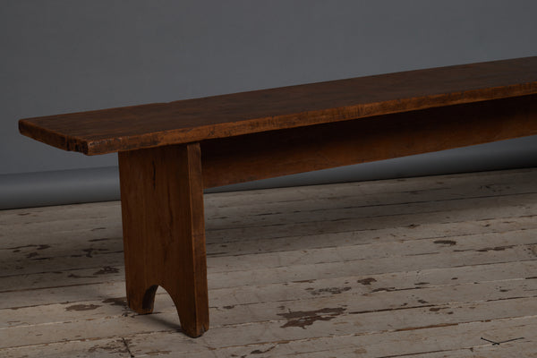 Simple Plank Top Teak Bench with Shaped Wide Board Leg and Stretcher Base