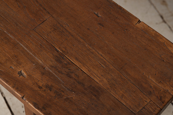 Simple Plank Top Teak Bench with Shaped Wide Board Leg and Stretcher Base