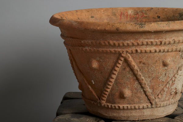 Pair of Medium Decorated Mossy Terra Cotta Pots
