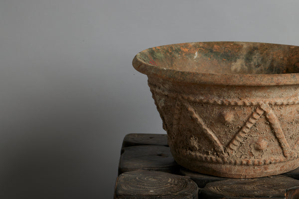 Pair of Small Decorated Mossy Terra Cotta Pots