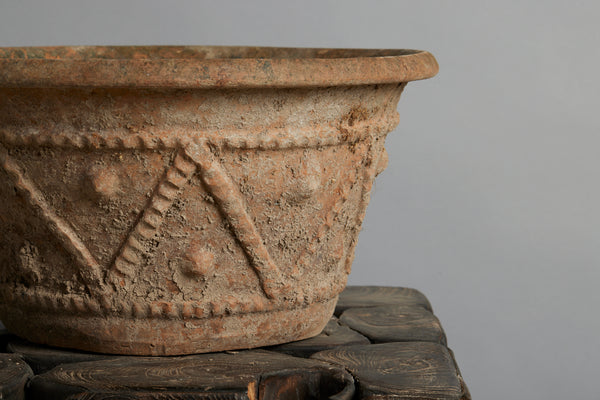 Pair of Small Decorated Mossy Terra Cotta Pots