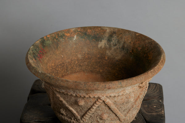 Pair of Small Decorated Mossy Terra Cotta Pots