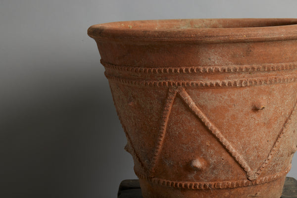 Pair of Large Decorated Mossy Terra Cotta Pots