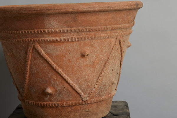 Pair of Large Decorated Mossy Terra Cotta Pots