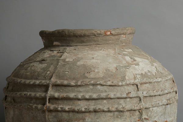 Terra Cotta Jar with Four Decorated Bands and Vertical Ribbing from Borneo