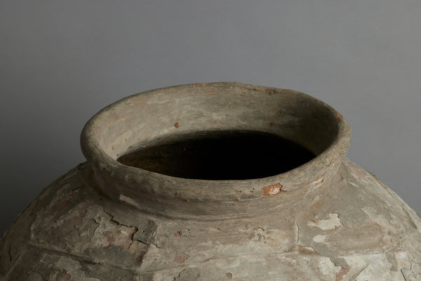Terra Cotta Jar with Four Decorated Bands and Vertical Ribbing from Borneo