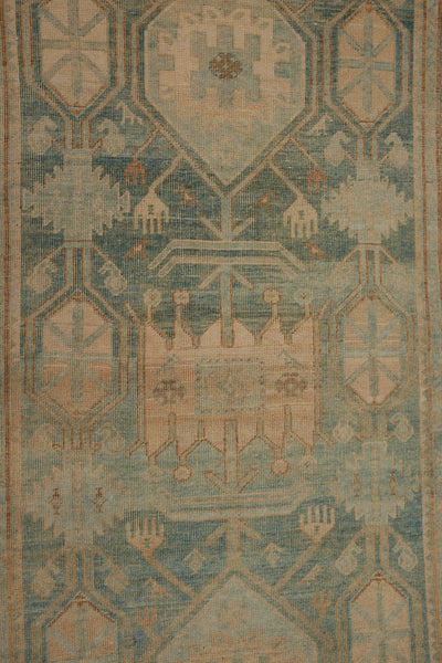 Pale Anatolian Runner with Repeating Medallions in Soft French Blue & Peach ................ (2' 8'' x 14' 7'')