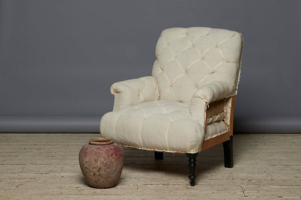 French Late Nineteenth Century Tufted Rolled Arm Chair