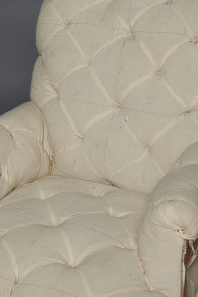 French Late Nineteenth Century Tufted Rolled Arm Chair