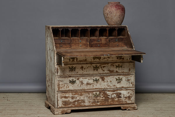 Spanish 18th Century Slant Front Secretariat Desk in Interesting Painted Patina Finish