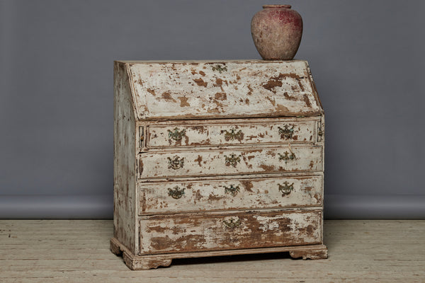 Spanish 18th Century Slant Front Secretariat Desk in Interesting Painted Patina Finish