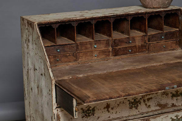 Spanish 18th Century Slant Front Secretariat Desk in Interesting Painted Patina Finish
