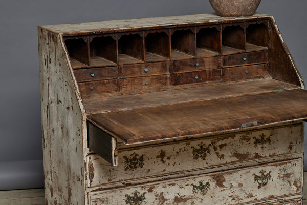 Spanish 18th Century Slant Front Secretariat Desk in Interesting Painted Patina Finish
