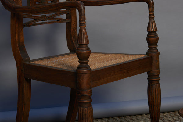 Set of 4 Teak & Rattan Raffles Chairs