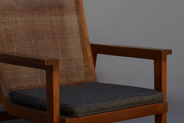 Pair of 1950's Teak & Rattan Armchairs with Upholstered Seats from Java