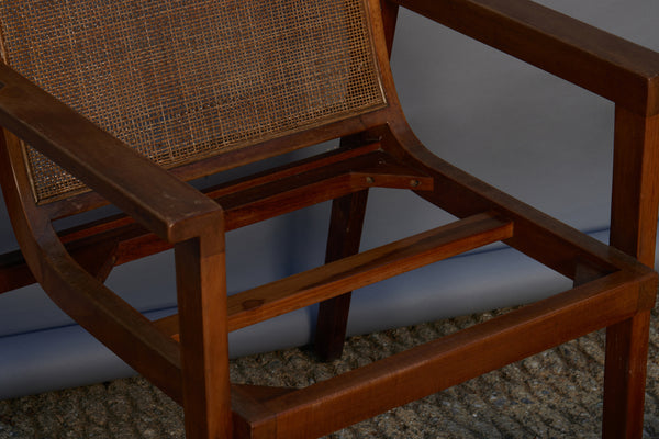 Pair of 1950's Teak & Rattan Armchairs with Upholstered Seats from Java
