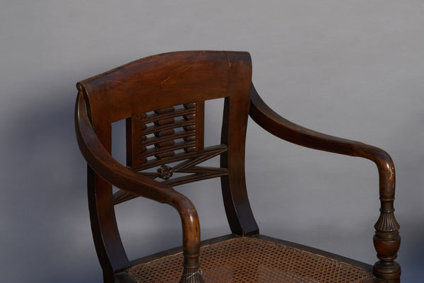 Pair of Rare 19th C. Teak & Rattan Ladder-back Raffles Chairs