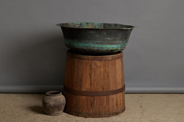 Large French Copper Basin with Verdigris