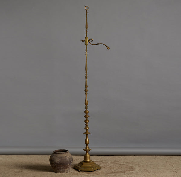 Heavy Turned Brass 1930's Spanish Floor Lamp with Gooseneck