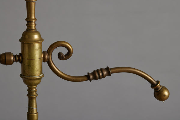 Heavy Turned Brass 1930's Spanish Floor Lamp with Gooseneck