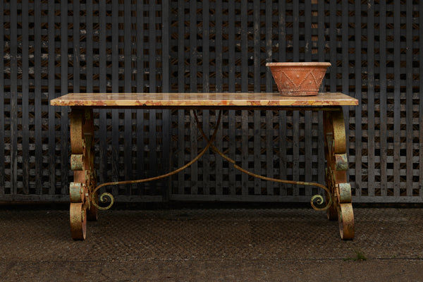 Late 19th Century Italian Dining Table with a Verdigris Base & Rouge Mélange Marble Top