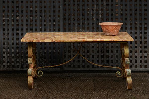 Late 19th Century Italian Dining Table with a Verdigris Base & Rouge Mélange Marble Top
