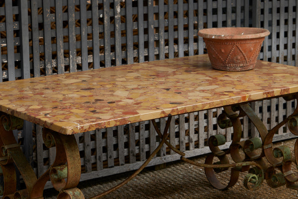 Late 19th Century Italian Dining Table with a Verdigris Base & Rouge Mélange Marble Top