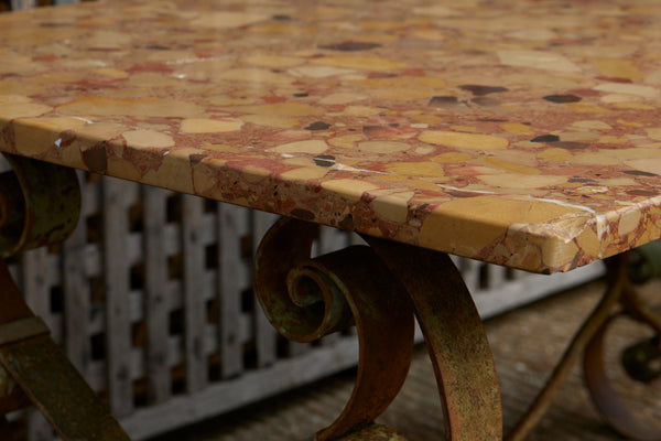 Late 19th Century Italian Dining Table with a Verdigris Base & Rouge Mélange Marble Top