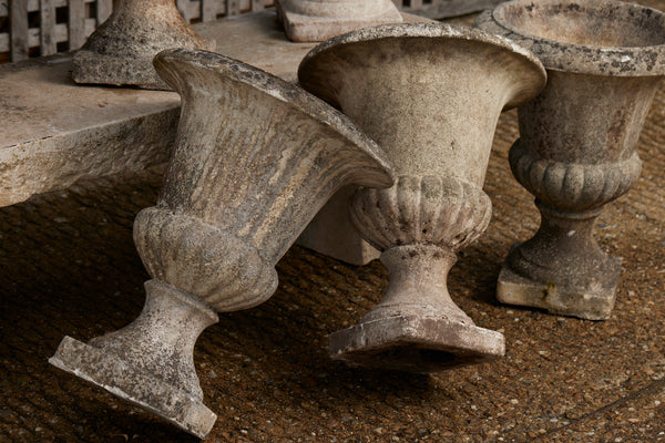 Set of Six Classical French Cast Stone Urns by Grandon Frères