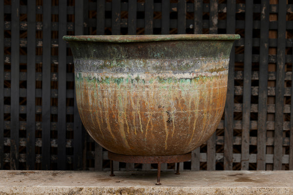 Late 19th Century French Industrial Cooking Vessel on Iron Stand