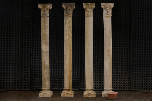 Set of Four Cast Fiberglass Neoclassical French Columns with Stylized Corinthian Capitals